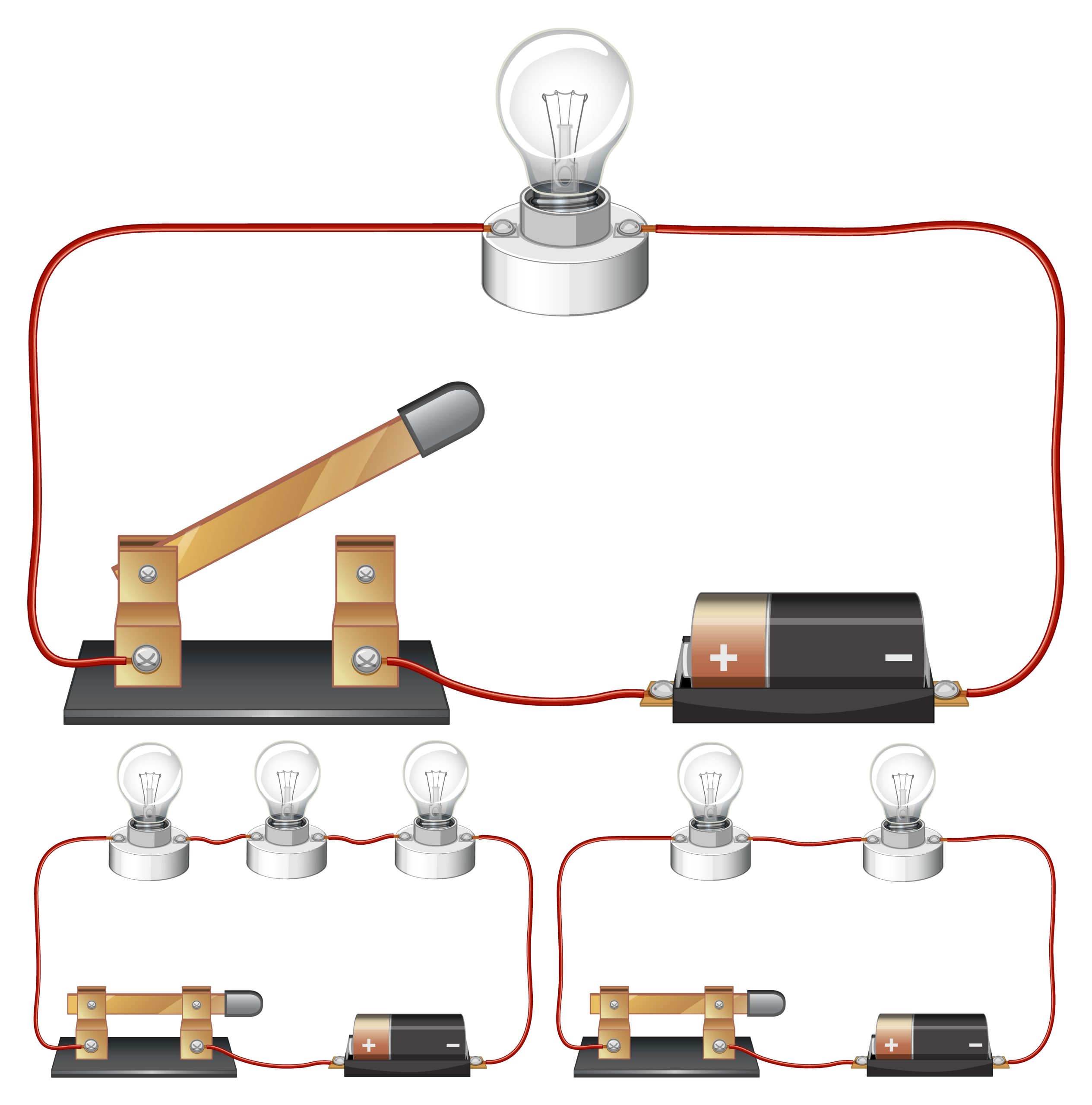 science education infographic: circuit diagram set with batterie